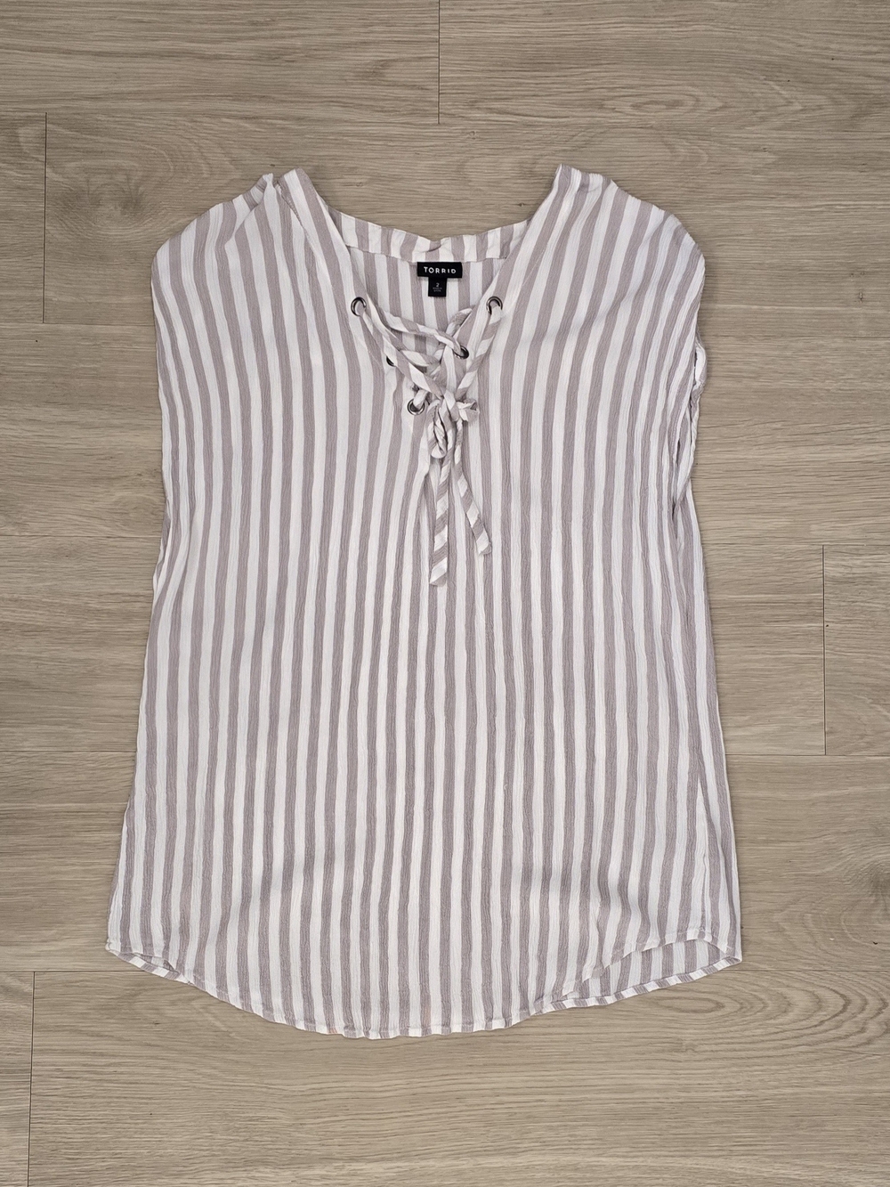 torrid White and Taupe Striped Lace-Up Sleeveless Top